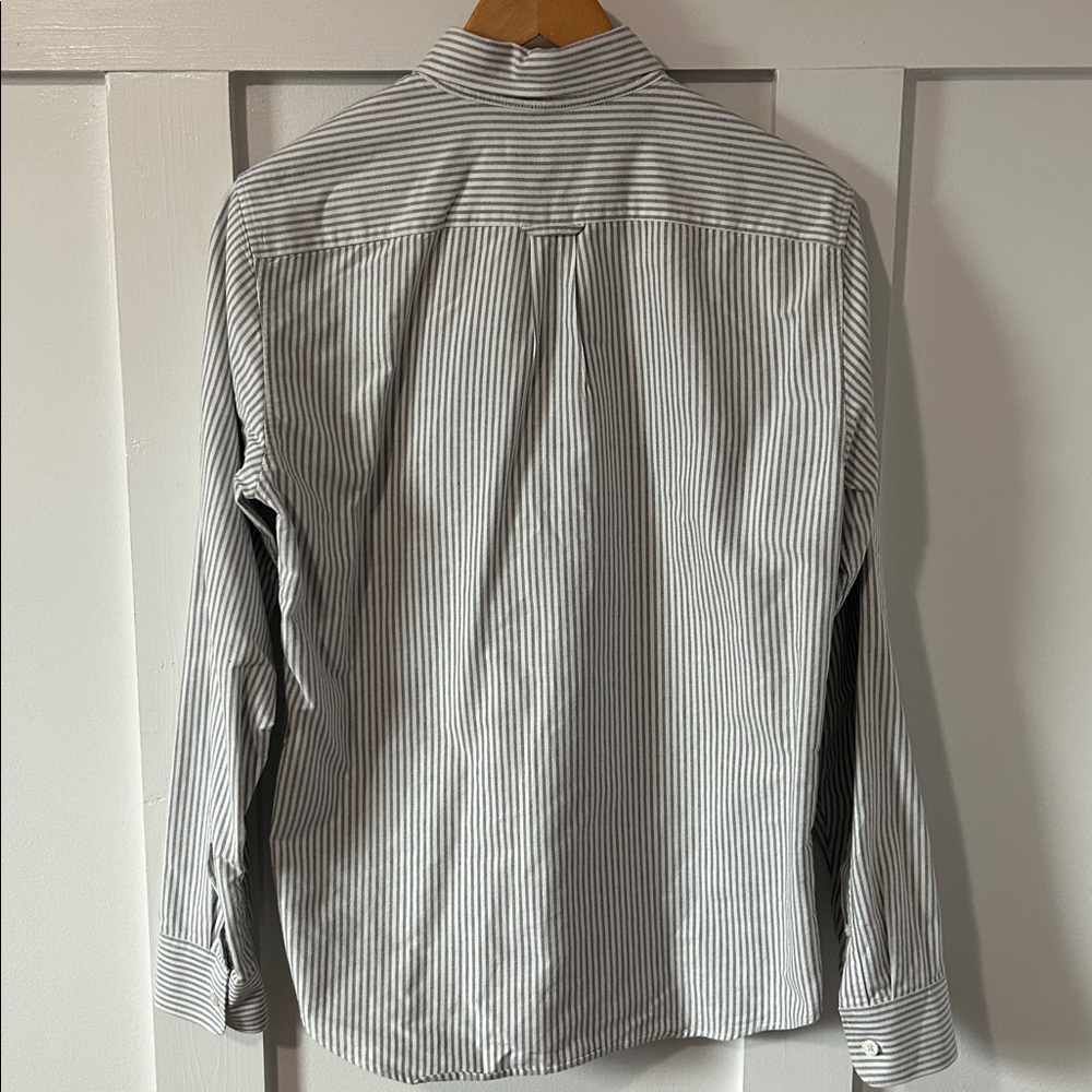 Everlane Uniform Gray White Striped Button Down Slim Fit Oxford Shirt Medium - Picture 9 of 9